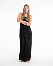 Solid Color Smocked Maxi Dress in Black