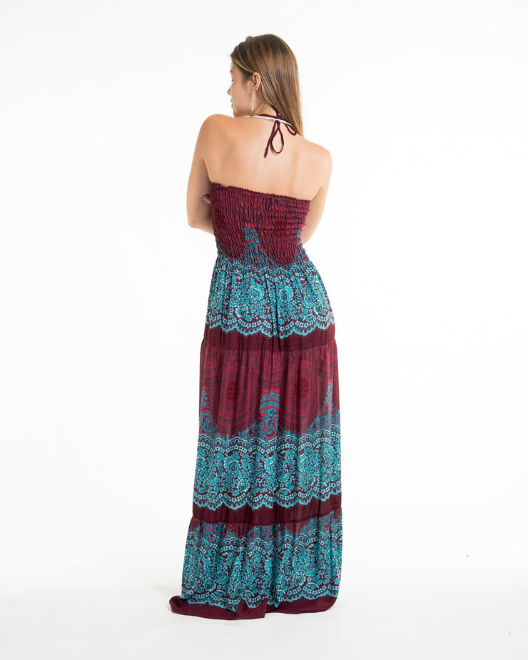 Geometric Mandalas Smocked Maxi Dress in Red