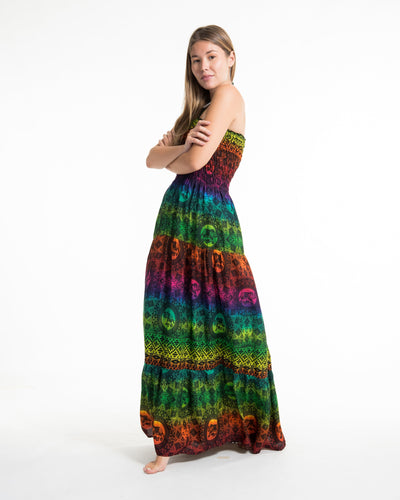 Rainbow Elephant Smocked Maxi Dress in Green