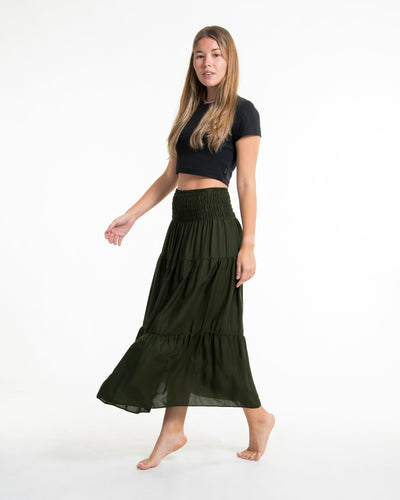 Solid Color Midi Skirt in Dark Green