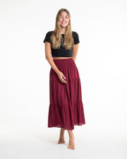 Solid Color Midi Skirt in Red