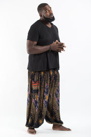 Plus Size Peacock Eye Men's Harem Pants in Black