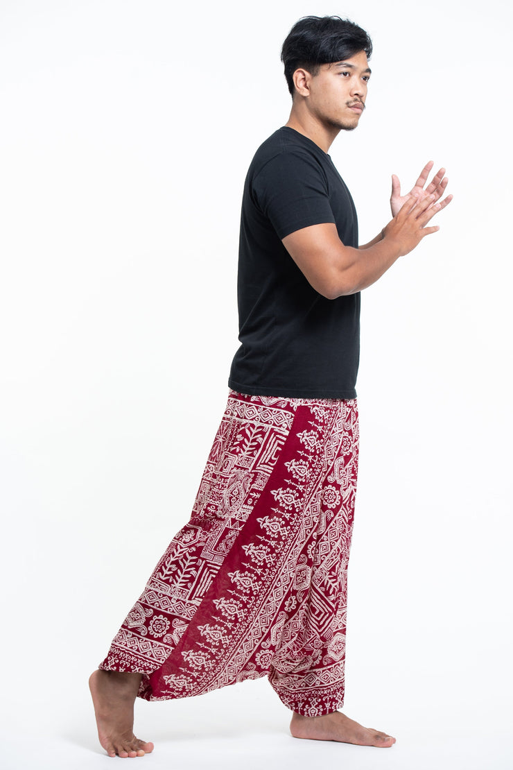 Tribal Prints Drop Crotch Men's Harem Pants in Red