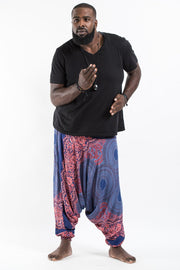 Plus Size Geometric Mandalas Drop Crotch Men's Harem Pants in Blue