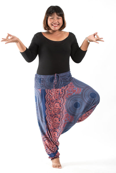 Plus Size Geometric Mandalas 2-in-1 Jumpsuit Harem Pants in Blue