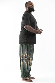 Plus Size Diamond Peacock Drop Crotch Men's Harem Pants in Green