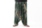 Plus Size Diamond Peacock Drop Crotch Men's Harem Pants in Green