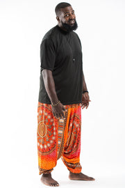 Plus Size Tribal Chakras Drop Crotch Men's Harem Pants in Orange