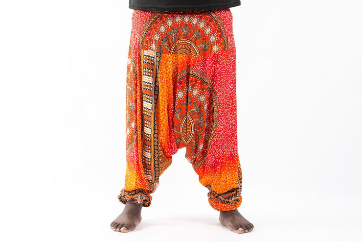 Plus Size Tribal Chakras Drop Crotch Men's Harem Pants in Orange