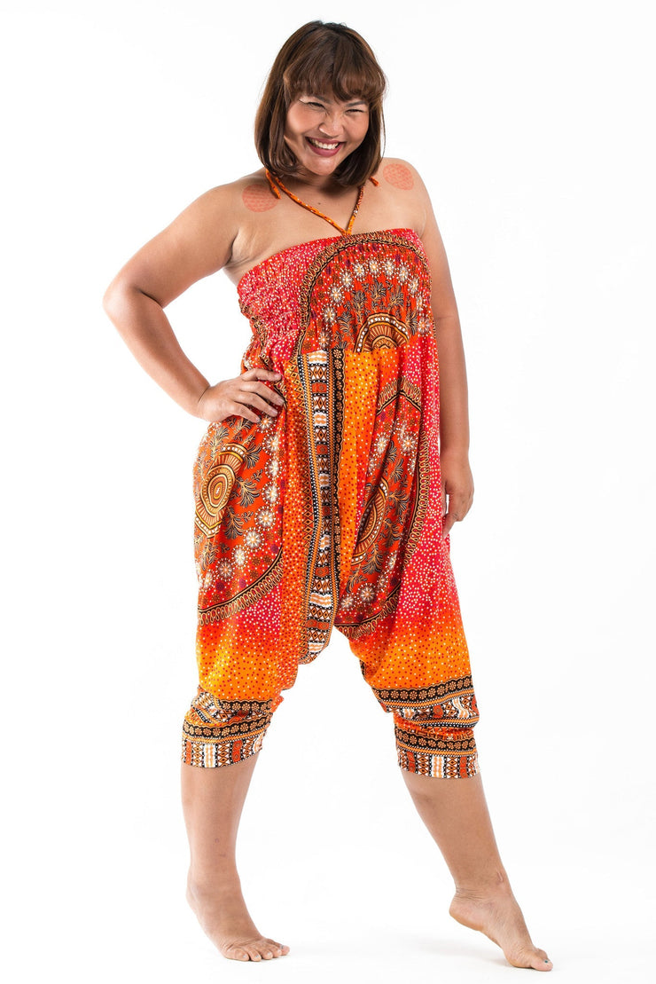 Plus Size Tribal Chakras 2-in-1 Jumpsuit Harem Pants in Orange