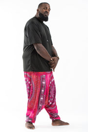 Plus Size Tribal Chakras Drop Crotch Men's Harem Pants in Pink