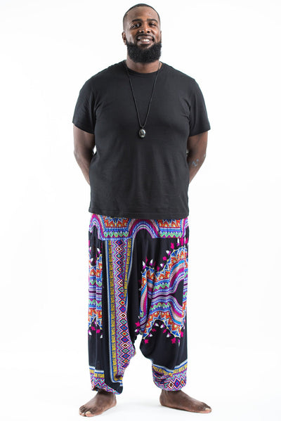 Plus Size Dashiki Prints Drop Crotch Men's Harem Pants in Black