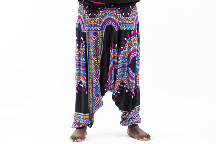 Plus Size Dashiki Prints Drop Crotch Men's Harem Pants in Black