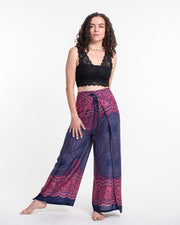 Geometric Mandalas Wrap Palazzo Style Harem Pants in Blue