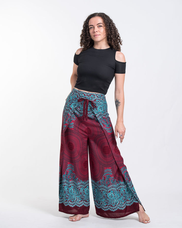 Geometric Mandalas Wrap Palazzo Style Harem Pants in Red