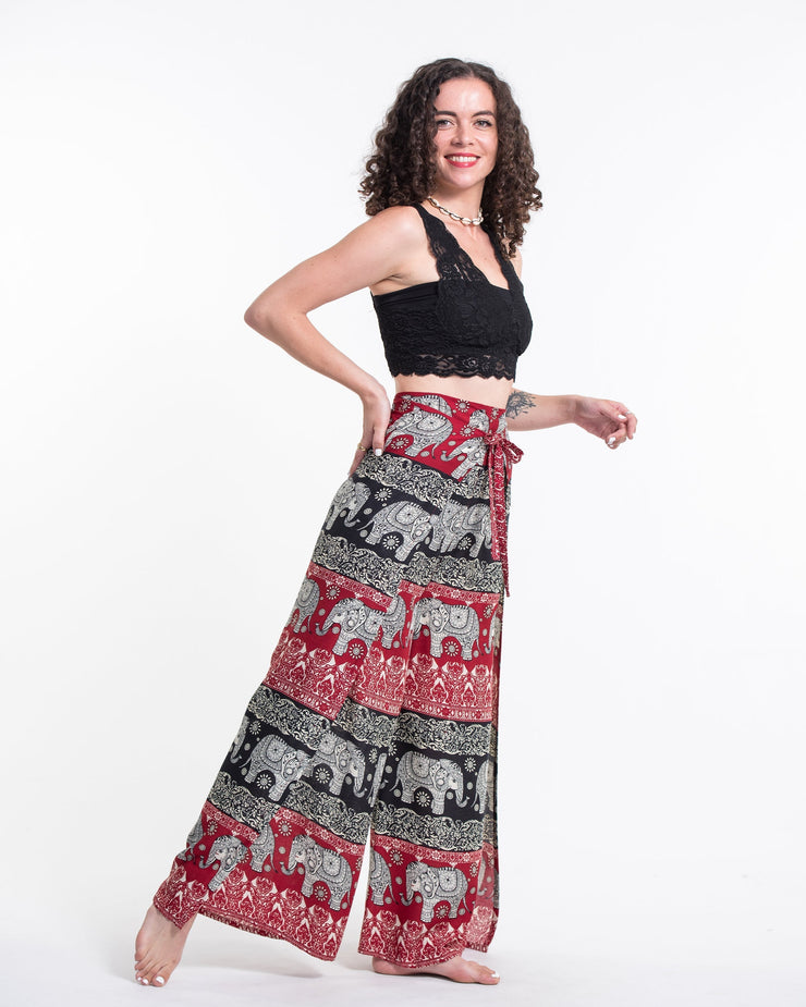 Divine Elephant Wrap Palazzo Style Harem Pants in Red