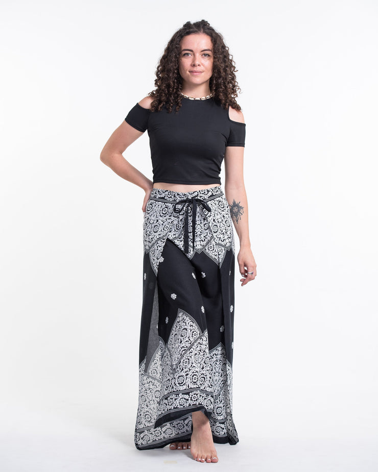 Blooming Vines Wrap Palazzo Style Harem Pants in Black