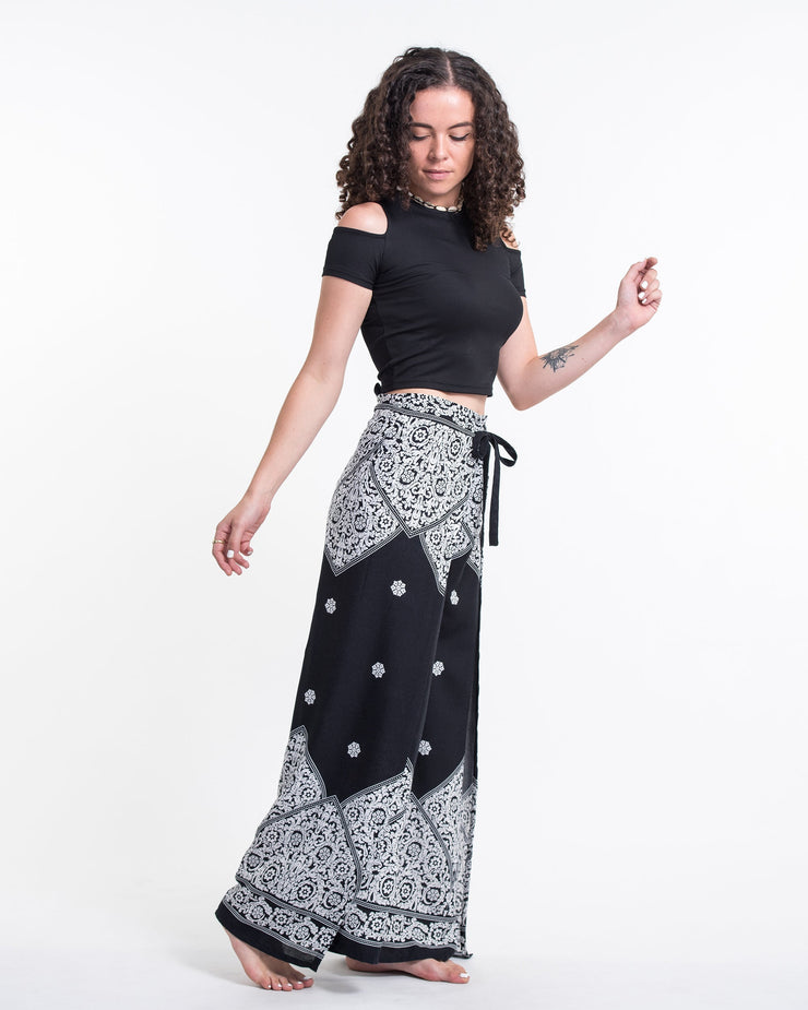 Blooming Vines Wrap Palazzo Style Harem Pants in Black