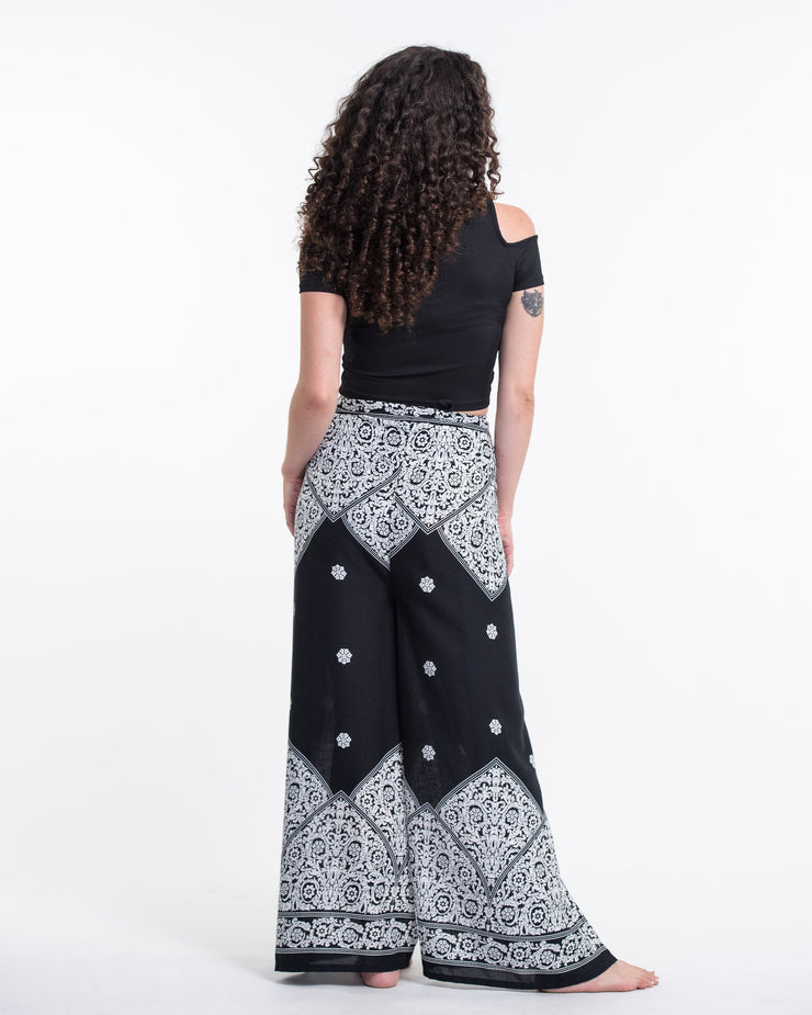 Blooming Vines Wrap Palazzo Style Harem Pants in Black