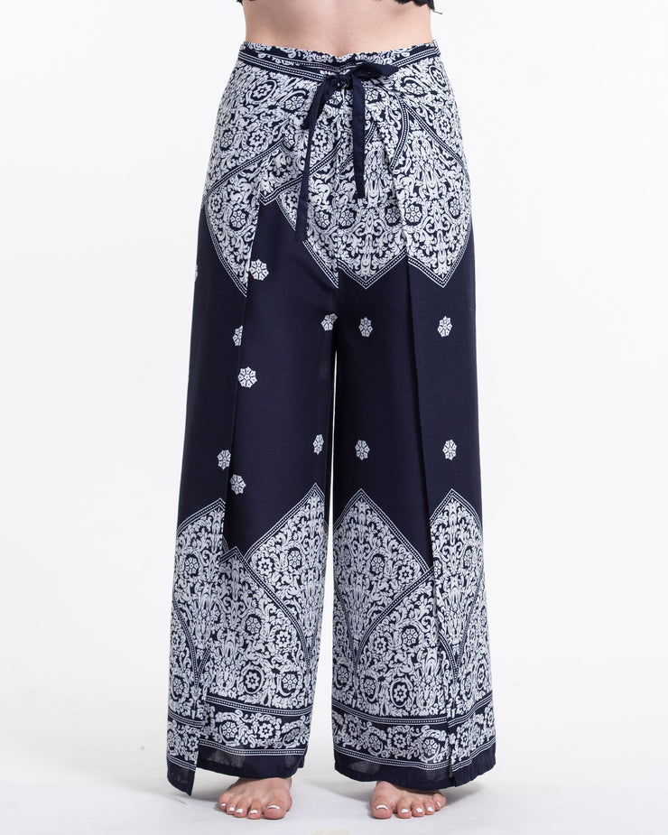 Blooming Vines Wrap Palazzo Style Harem Pants in Navy