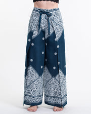 Blooming Vines Wrap Palazzo Style Harem Pants in Teal