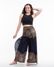 Feather Mandalas Wrap Palazzo Style Harem Pants in Navy