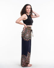 Feather Mandalas Wrap Palazzo Style Harem Pants in Navy