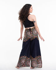 Feather Mandalas Wrap Palazzo Style Harem Pants in Navy