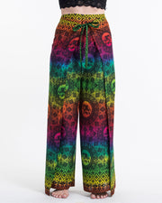 Rainbow Elephant Wrap Palazzo Style Elephant Pants in Green