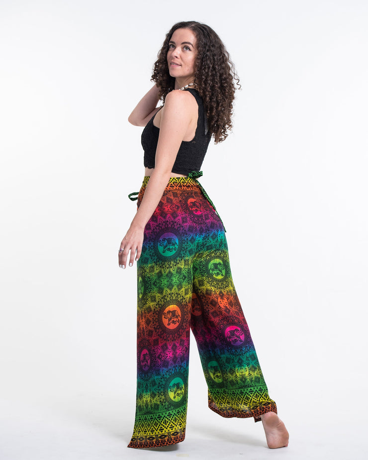 Rainbow Elephant Wrap Palazzo Style Elephant Pants in Green