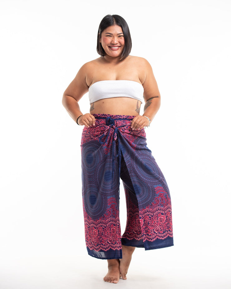 Plus Size Geometric Mandalas Wrap Palazzo Style Harem Pants in Blue