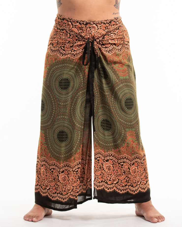 Plus Size Geometric Mandalas Wrap Palazzo Style Harem Pants in Olive