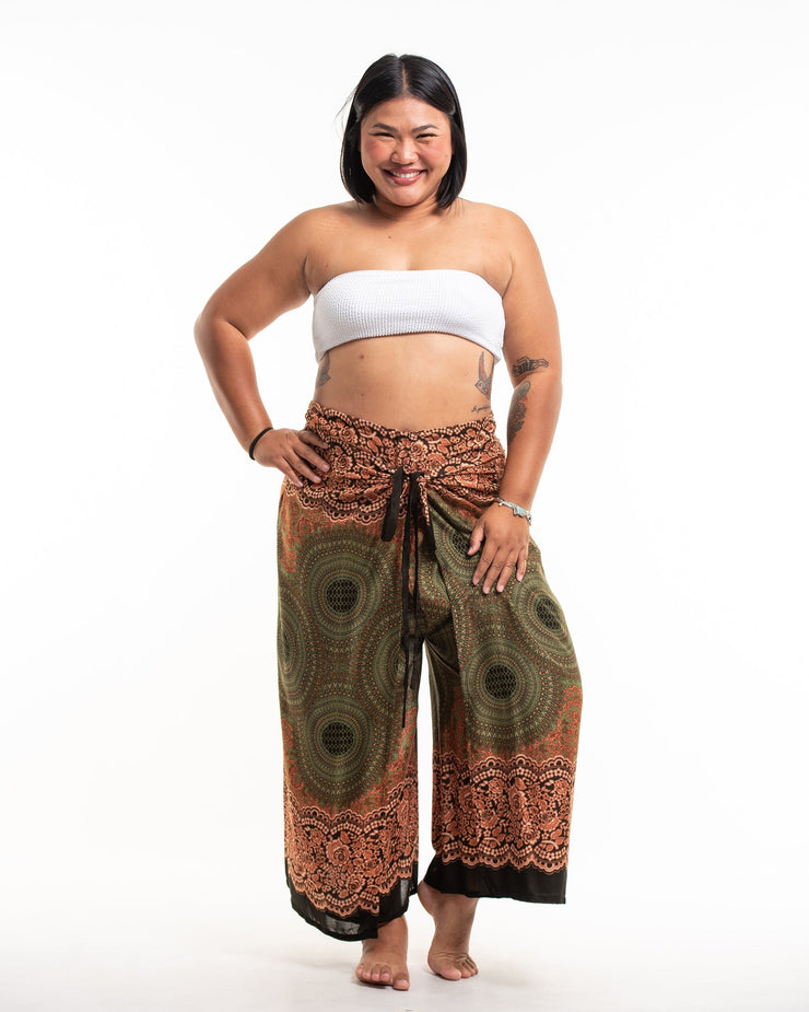 Plus Size Geometric Mandalas Wrap Palazzo Style Harem Pants in Olive