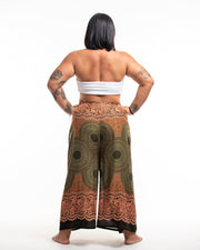 Plus Size Geometric Mandalas Wrap Palazzo Style Harem Pants in Olive