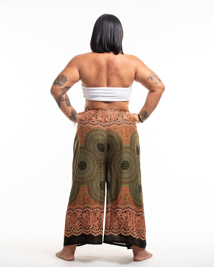 Plus Size Geometric Mandalas Wrap Palazzo Style Harem Pants in Olive