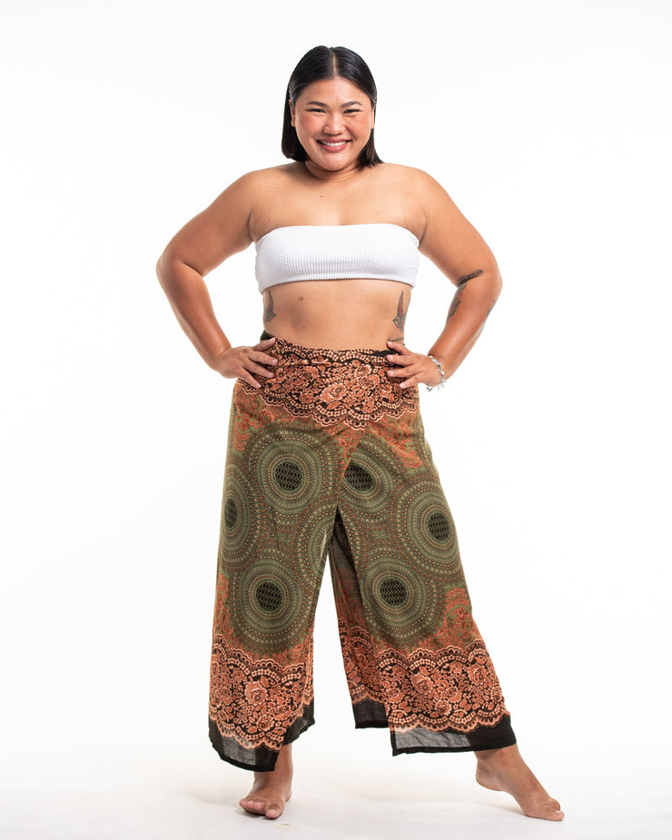 Plus Size Geometric Mandalas Wrap Palazzo Style Harem Pants in Olive