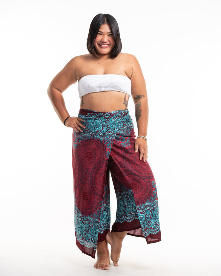 Plus Size Geometric Mandalas Wrap Palazzo Style Harem Pants in Red