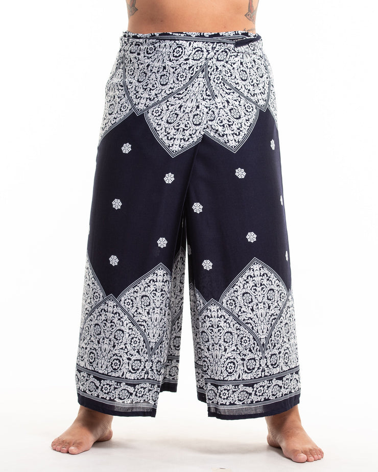 Plus Size Blooming Vines Wrap Palazzo Style Harem Pants in Navy