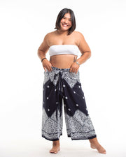 Plus Size Blooming Vines Wrap Palazzo Style Harem Pants in Navy