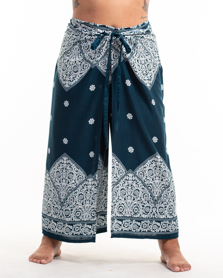 Plus Size Blooming Vines Wrap Palazzo Style Harem Pants in Teal