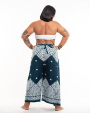 Plus Size Blooming Vines Wrap Palazzo Style Harem Pants in Teal