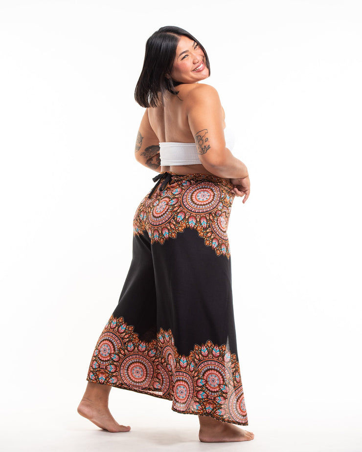 Plus Size Feather Mandalas Wrap Palazzo Style Harem Pants in Black