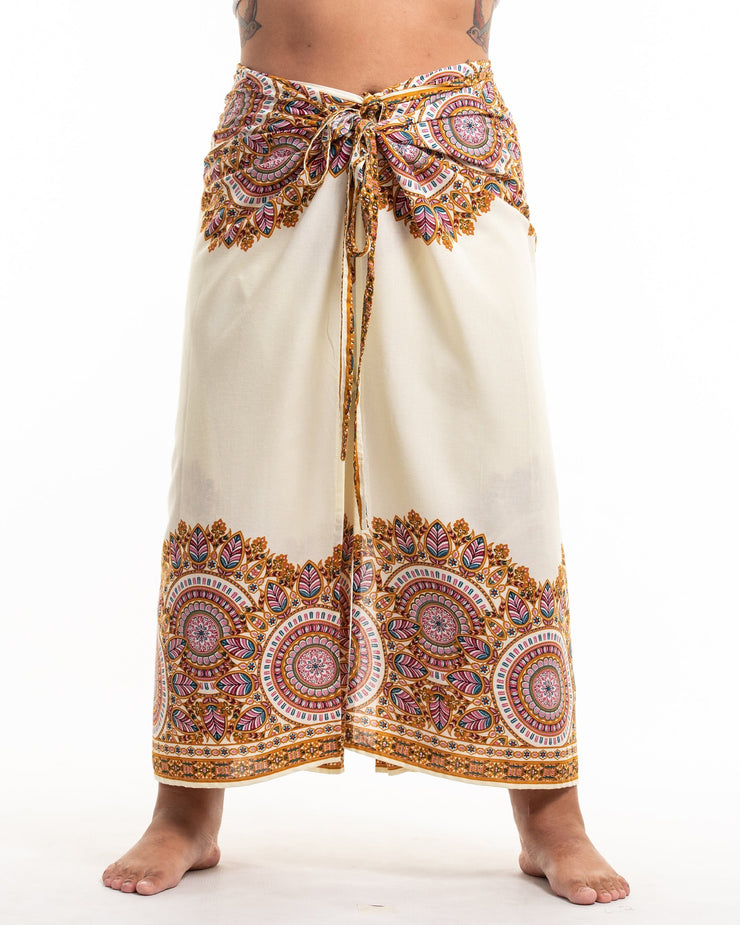 Plus Size Feather Mandalas Wrap Palazzo Style Harem Pants in Cream