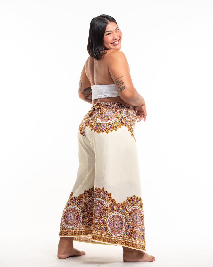 Plus Size Feather Mandalas Wrap Palazzo Style Harem Pants in Cream