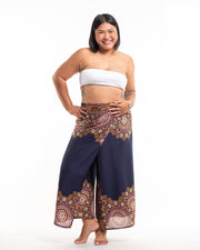 Plus Size Feather Mandalas Wrap Palazzo Style Harem Pants in Navy