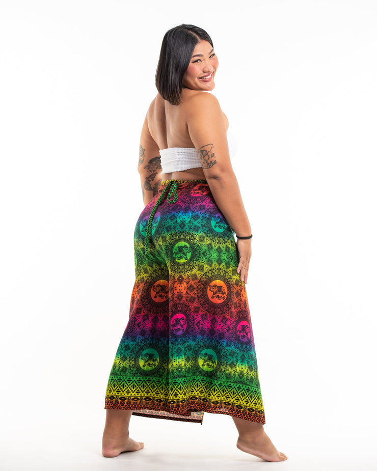 Plus Size Rainbow Elephant Wrap Palazzo Style Elephant Pants in Green