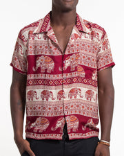 Tribal Elephant Short Sleeve Button Shirt in Red