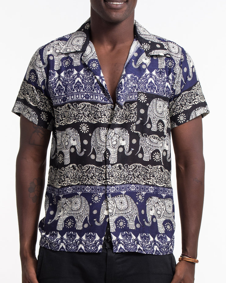 Divine Elephant Short Sleeve Button Shirt in Indigo