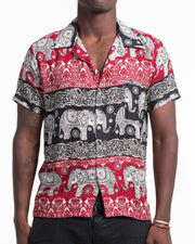 Divine Elephant Short Sleeve Button Shirt in Red