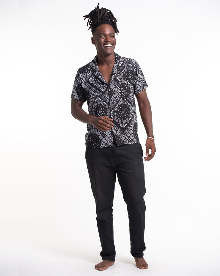 Patchwork Paisley Short Sleeve Button Shirt in Black